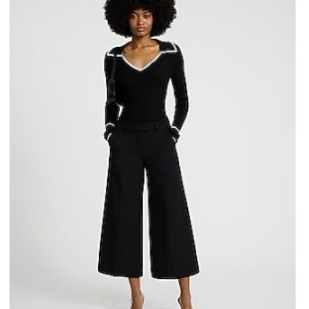 Express Editor Cropped Wide Leg Mid Rise Pants